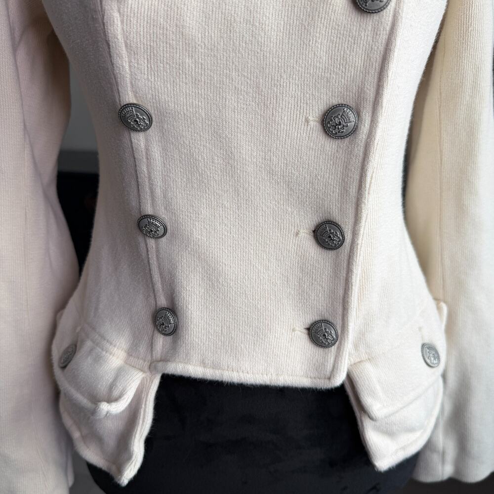 Free People We The Free Button Women's 8 Cream Moto Military Jacket Grunge - Picture 5 of 10